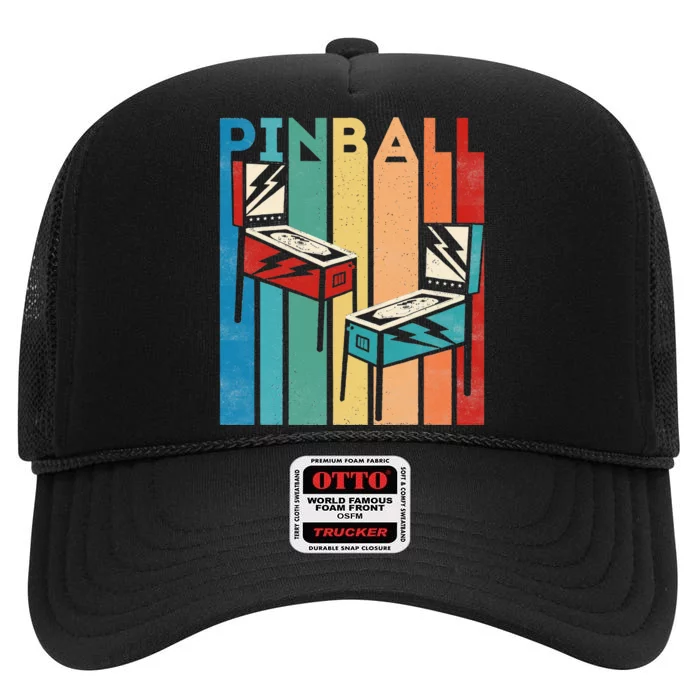 Pinball Retro Vintage Multiball Pinball Machine Arcade Game High Crown Mesh Trucker Hat