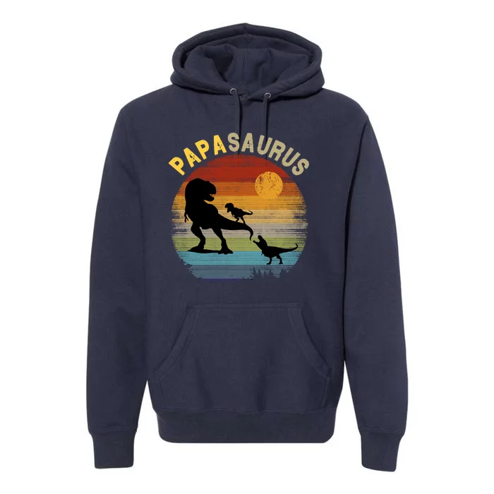 Papasaurus Retro Vintage Sunset Premium Hoodie