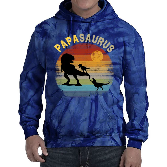 Papasaurus Retro Vintage Sunset Tie Dye Hoodie