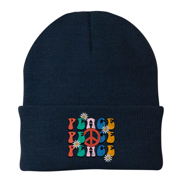 Peace Retro Vintage Sunflower Knit Cap Winter Beanie