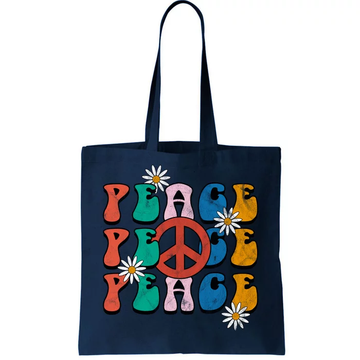 Peace Retro Vintage Sunflower Tote Bag