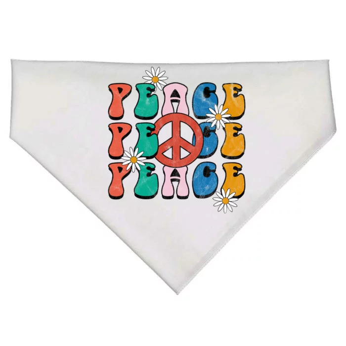 Peace Retro Vintage Sunflower USA-Made Doggie Bandana