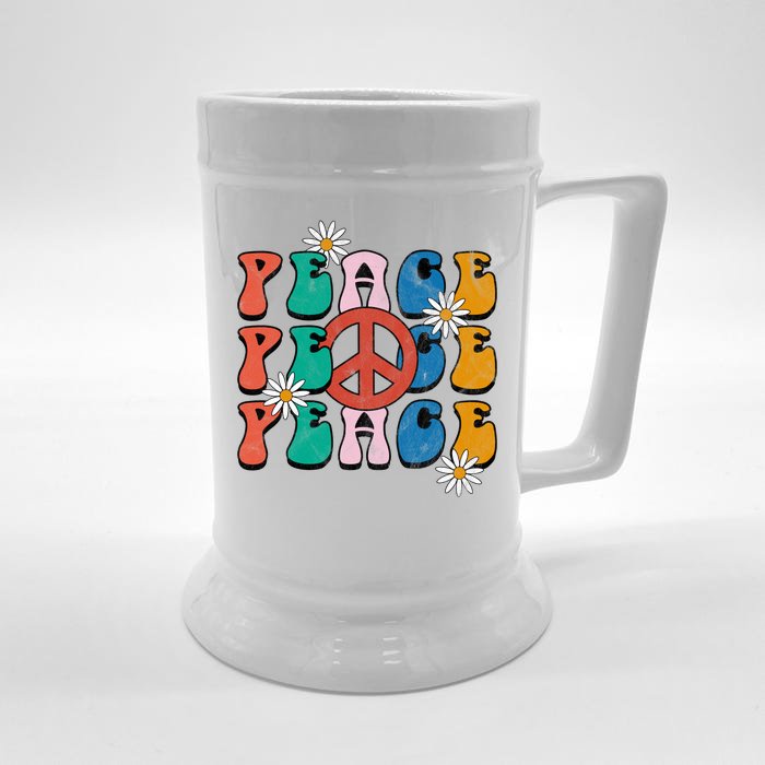 Peace Retro Vintage Sunflower Front & Back Beer Stein