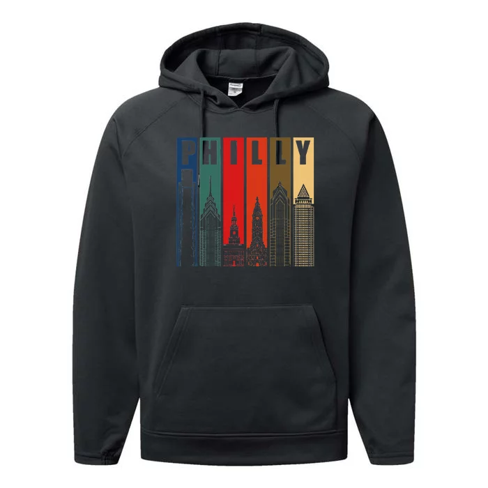 P.H.I.L.L.Y Retro Vintage Philadelphia Skyline P.H.I.L.L.Y City Pride Performance Fleece Hoodie