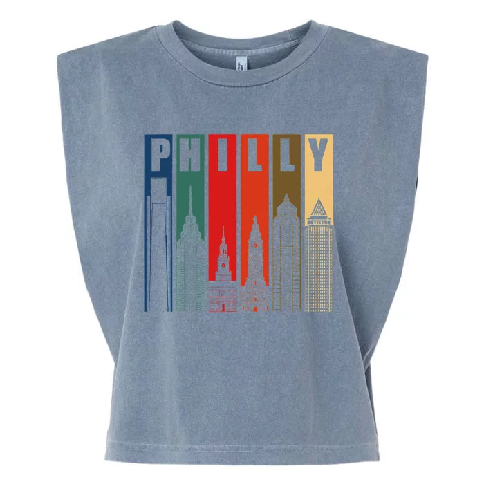 P.H.I.L.L.Y Retro Vintage Philadelphia Skyline P.H.I.L.L.Y City Pride Garment-Dyed Women's Muscle Tee