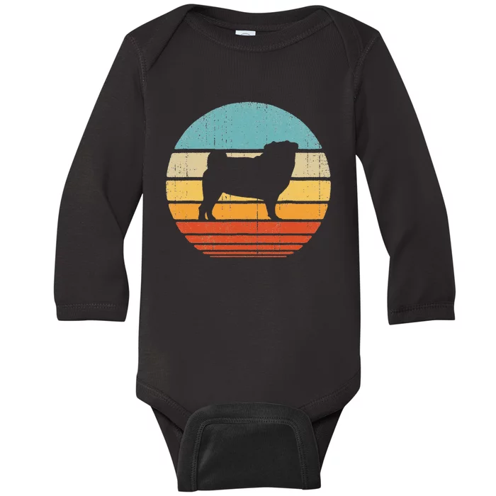 Pug Retro Vintage 60s 70s Sunset Dog Lovers Baby Long Sleeve Bodysuit