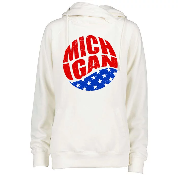 Patriotic Red White Blue Michigan Emblem Womens Funnel Neck Pullover Hood