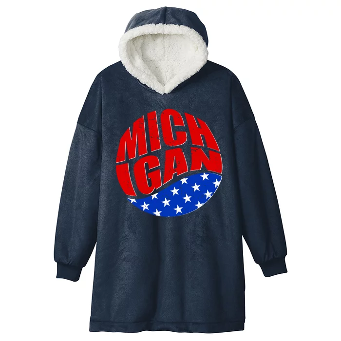 Patriotic Red White Blue Michigan Emblem Hooded Wearable Blanket