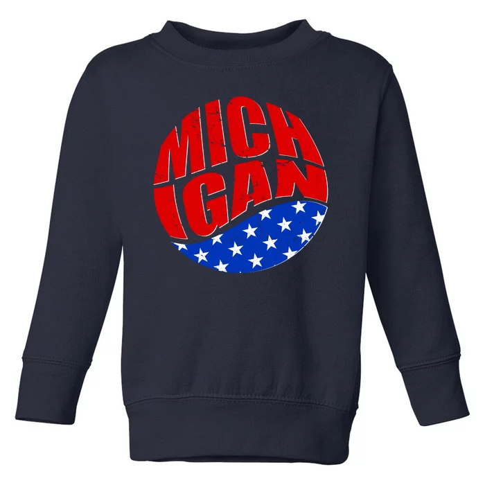 Patriotic Red White Blue Michigan Emblem Toddler Sweatshirt