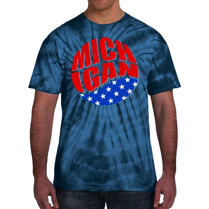 Patriotic Red White Blue Michigan Emblem Tie-Dye T-Shirt