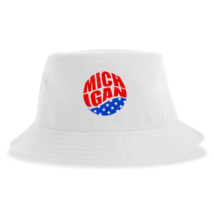 Patriotic Red White Blue Michigan Emblem Sustainable Bucket Hat