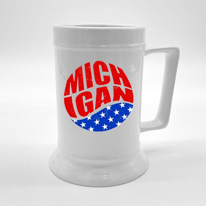 Patriotic Red White Blue Michigan Emblem Front & Back Beer Stein