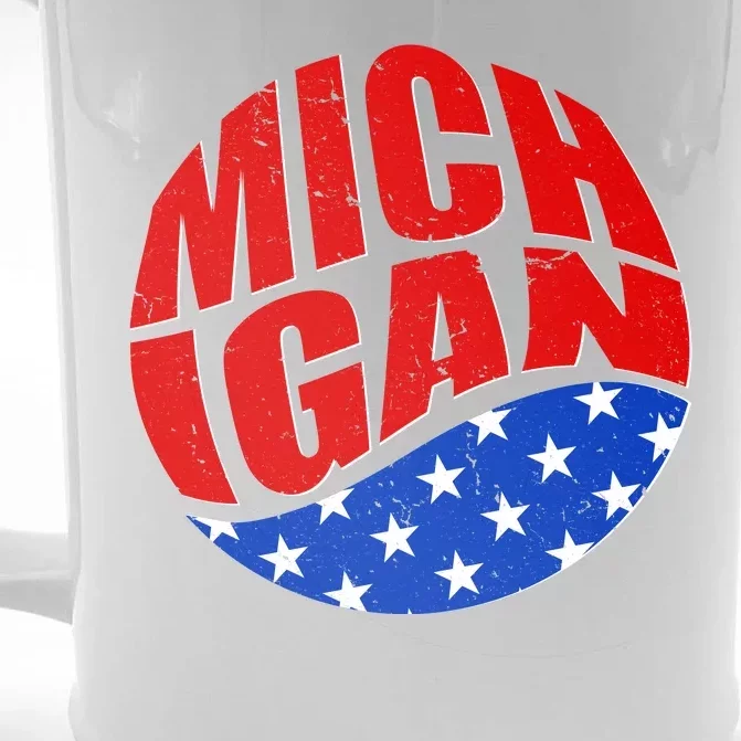 Patriotic Red White Blue Michigan Emblem Front & Back Beer Stein