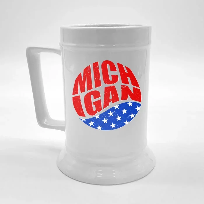 Patriotic Red White Blue Michigan Emblem Front & Back Beer Stein