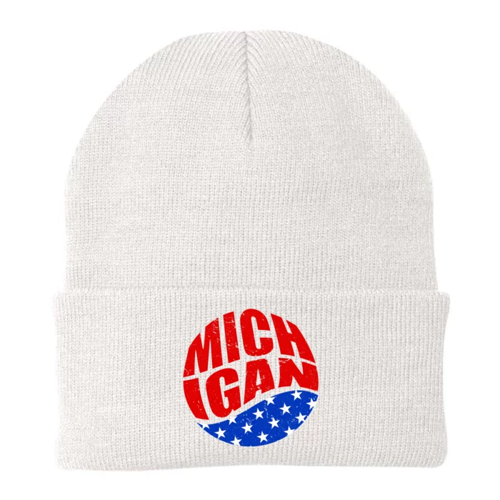 Patriotic Red White Blue Michigan Emblem Knit Cap Winter Beanie