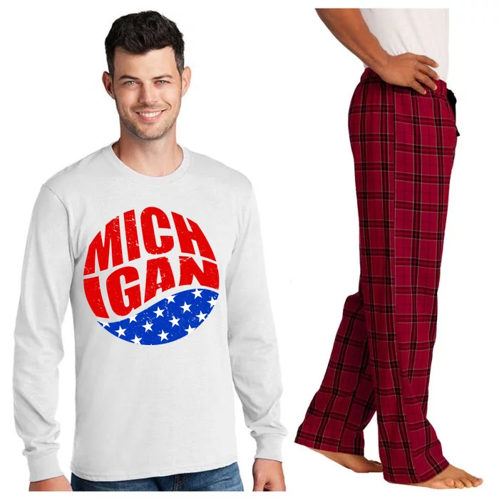 Patriotic Red White Blue Michigan Emblem Long Sleeve Pajama Set