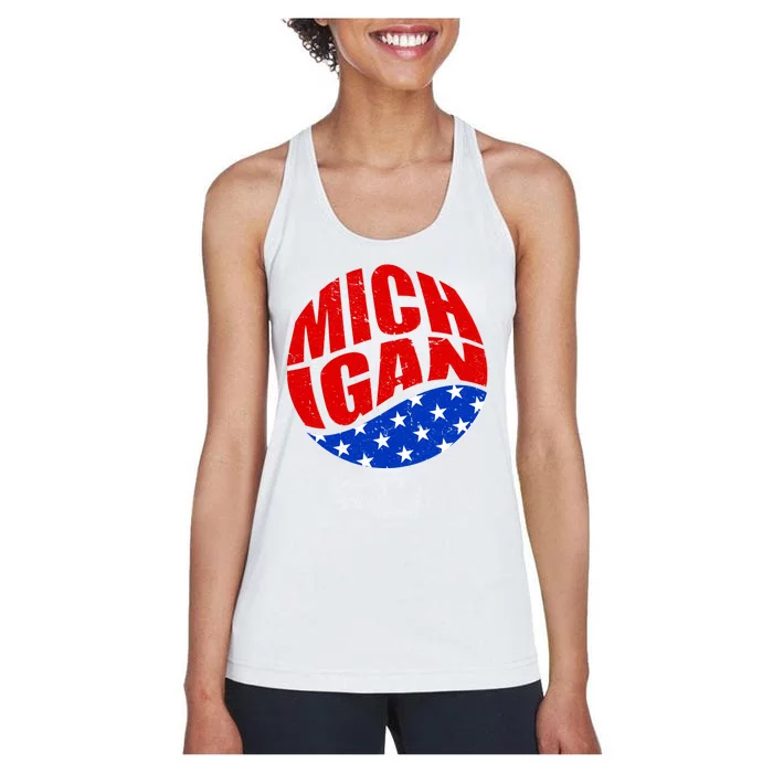 Patriotic Red White Blue Michigan Emblem Women's Racerback Tank