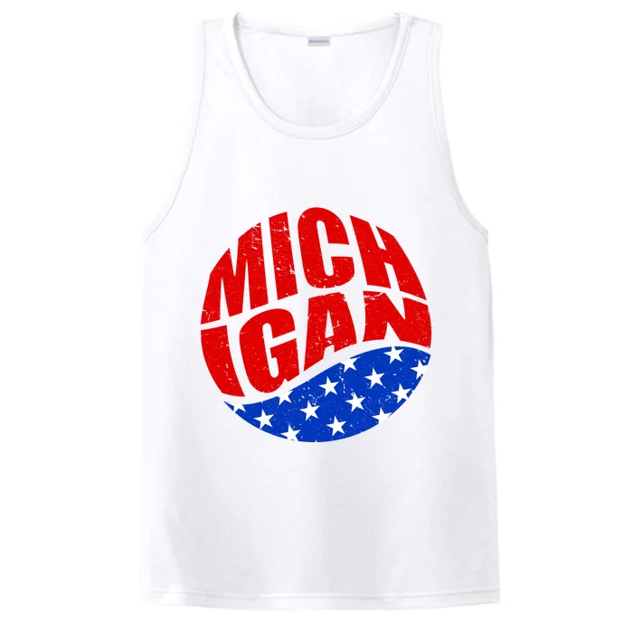 Patriotic Red White Blue Michigan Emblem Performance Tank