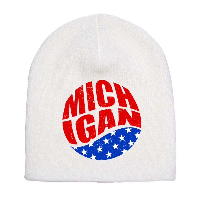 Patriotic Red White Blue Michigan Emblem Short Acrylic Beanie