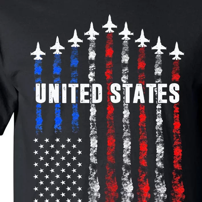 Patriotic Red White Blue Usa Flag Fighter Jets Tall T-Shirt