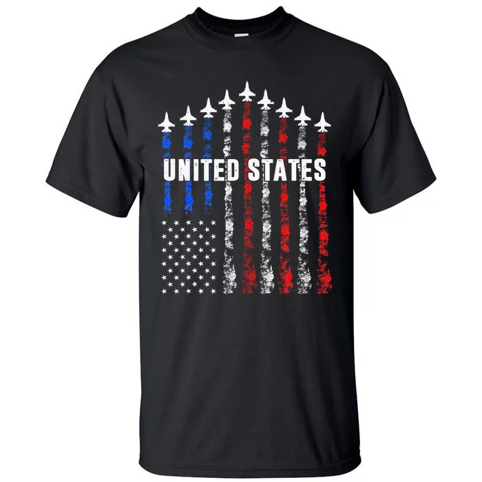 Patriotic Red White Blue Usa Flag Fighter Jets Tall T-Shirt