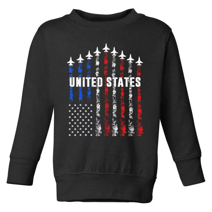 Patriotic Red White Blue Usa Flag Fighter Jets Toddler Sweatshirt