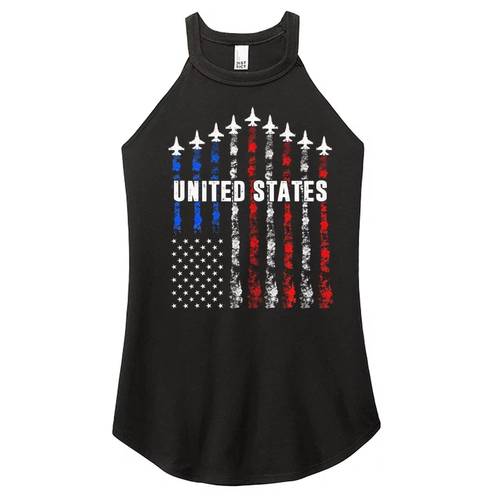 Patriotic Red White Blue Usa Flag Fighter Jets Women’s Perfect Tri Rocker Tank