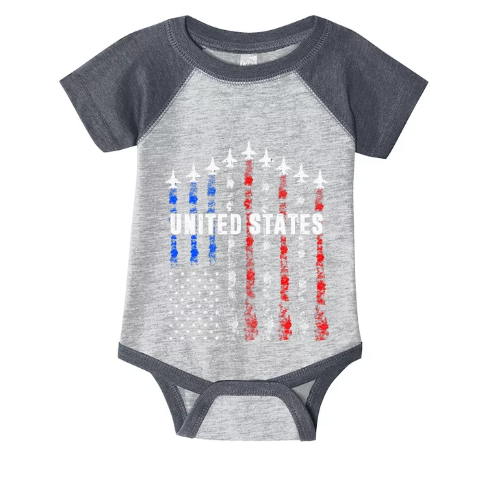 Patriotic Red White Blue Usa Flag Fighter Jets Infant Baby Jersey Bodysuit