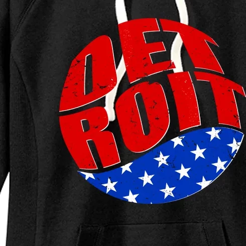 Patriotic Red White Blue Detroit Emblem Women's Fleece Hoodie