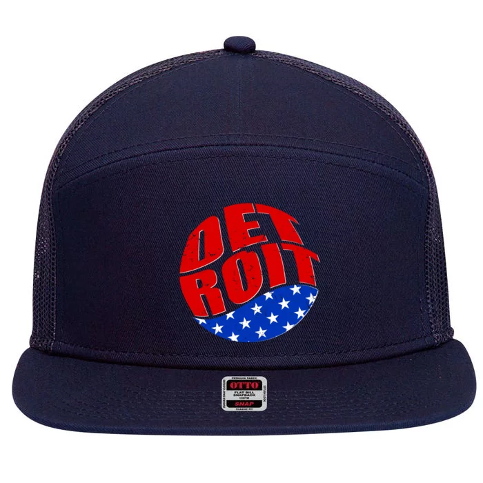 Patriotic Red White Blue Detroit Emblem 7 Panel Mesh Trucker Snapback Hat