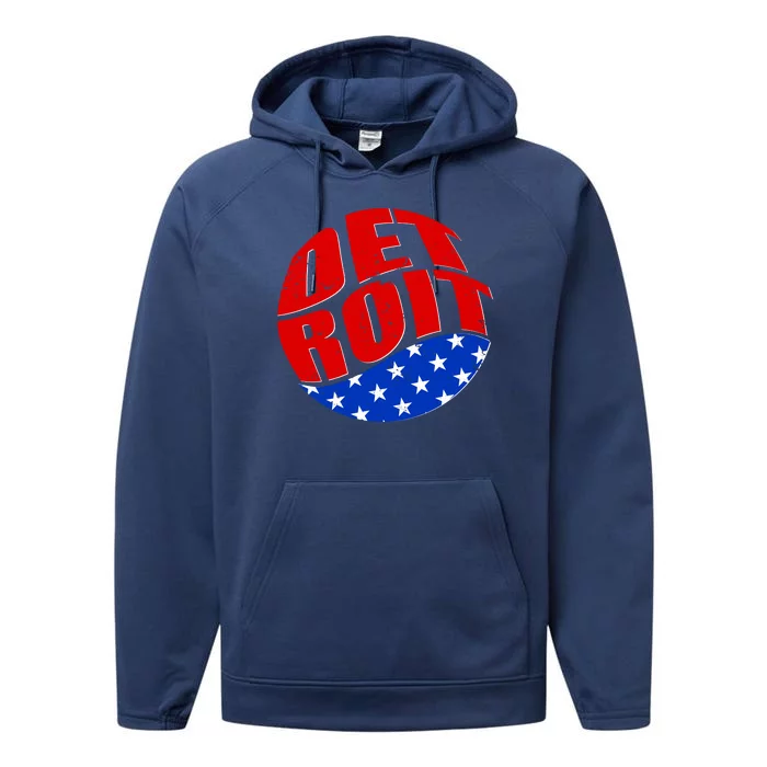 Patriotic Red White Blue Detroit Emblem Performance Fleece Hoodie