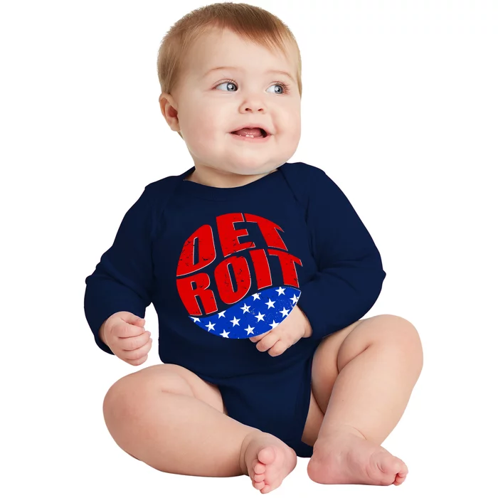 Patriotic Red White Blue Detroit Emblem Baby Long Sleeve Bodysuit