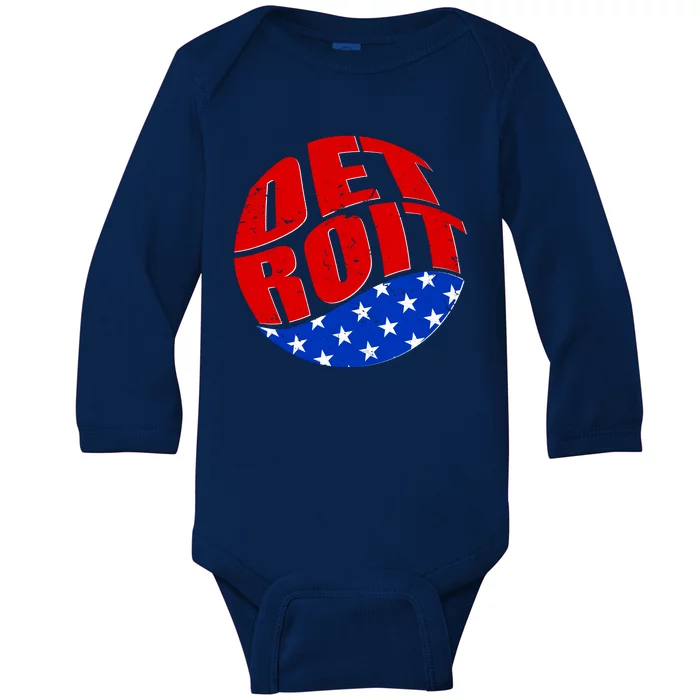 Patriotic Red White Blue Detroit Emblem Baby Long Sleeve Bodysuit