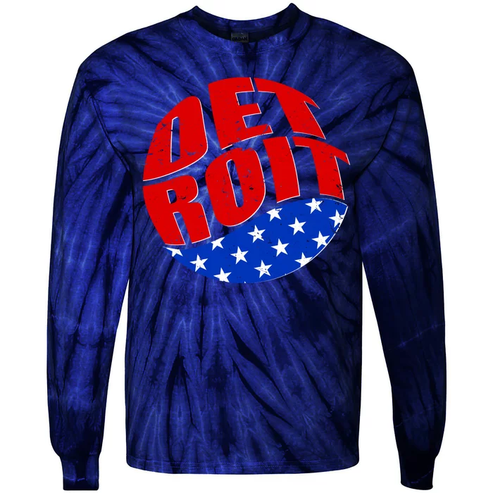 Patriotic Red White Blue Detroit Emblem Tie-Dye Long Sleeve Shirt