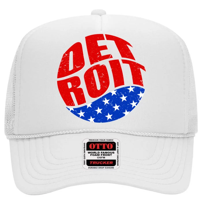 Patriotic Red White Blue Detroit Emblem High Crown Mesh Trucker Hat