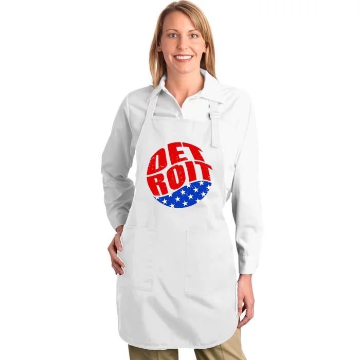 Patriotic Red White Blue Detroit Emblem Full-Length Apron With Pocket