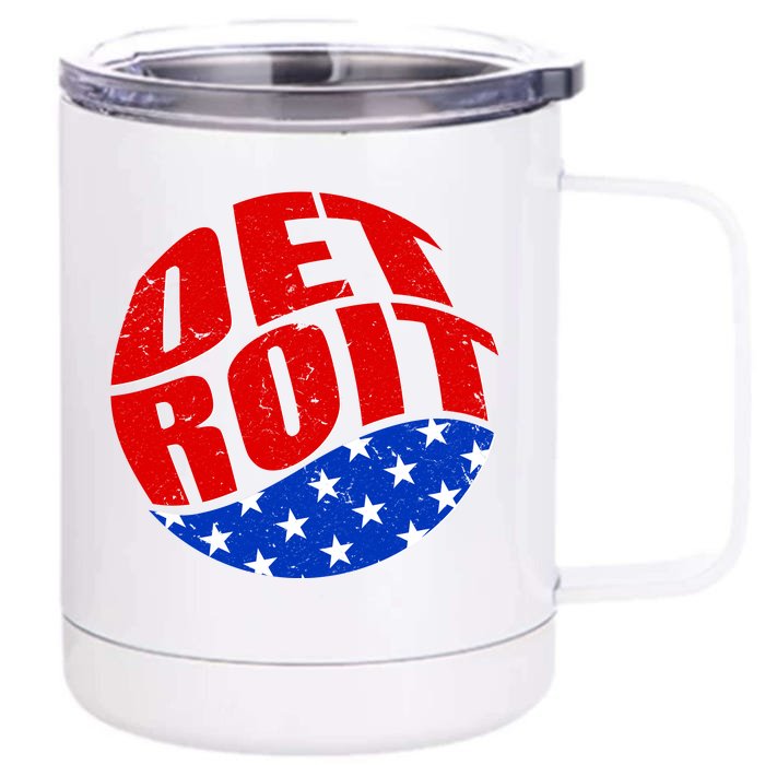 Patriotic Red White Blue Detroit Emblem Front & Back 12oz Stainless Steel Tumbler Cup