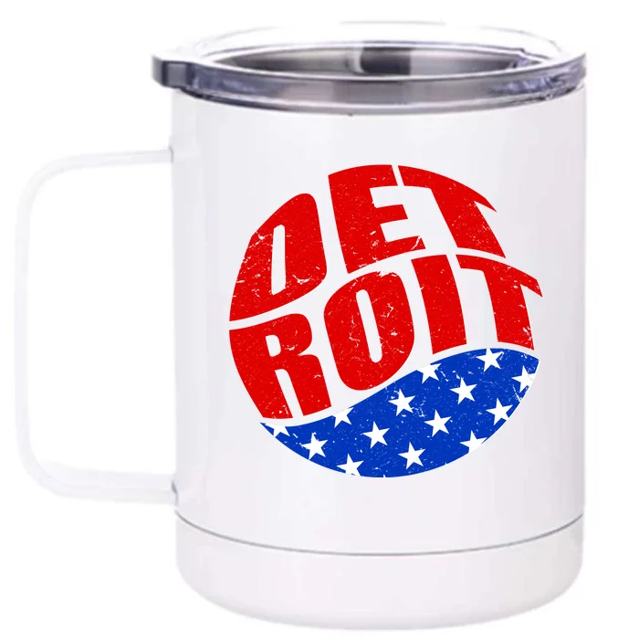 Patriotic Red White Blue Detroit Emblem Front & Back 12oz Stainless Steel Tumbler Cup