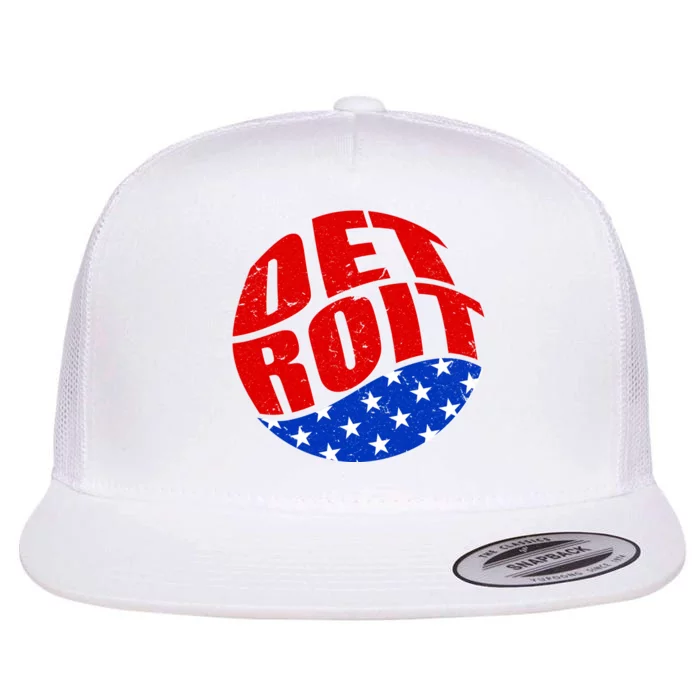 Patriotic Red White Blue Detroit Emblem Flat Bill Trucker Hat