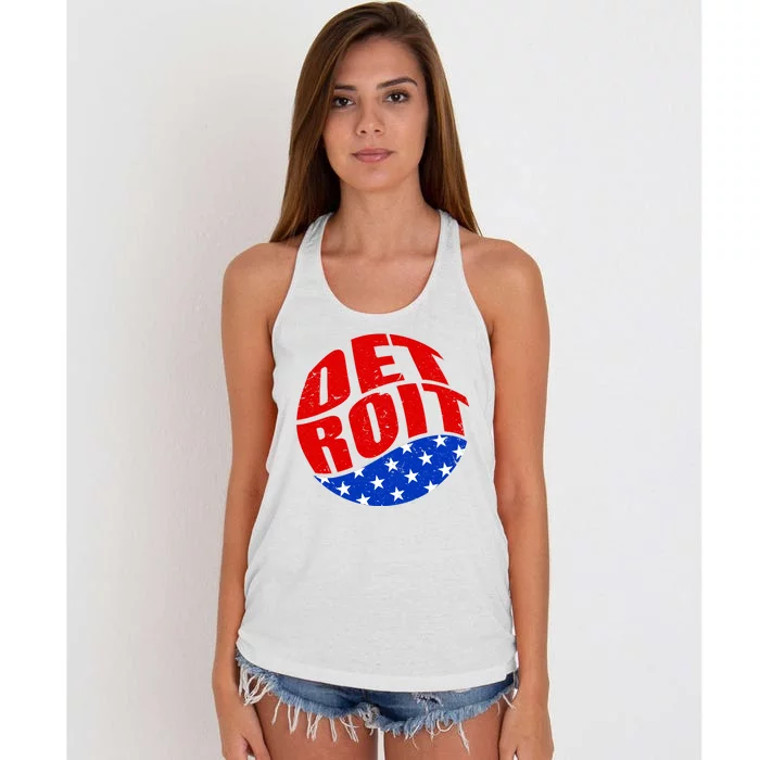 Patriotic Red White Blue Detroit Emblem Women's Knotted Racerback Tank