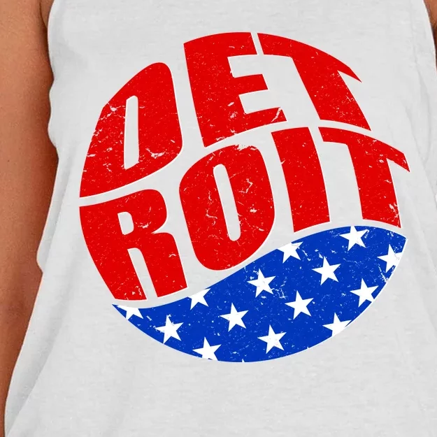 Patriotic Red White Blue Detroit Emblem Women's Knotted Racerback Tank