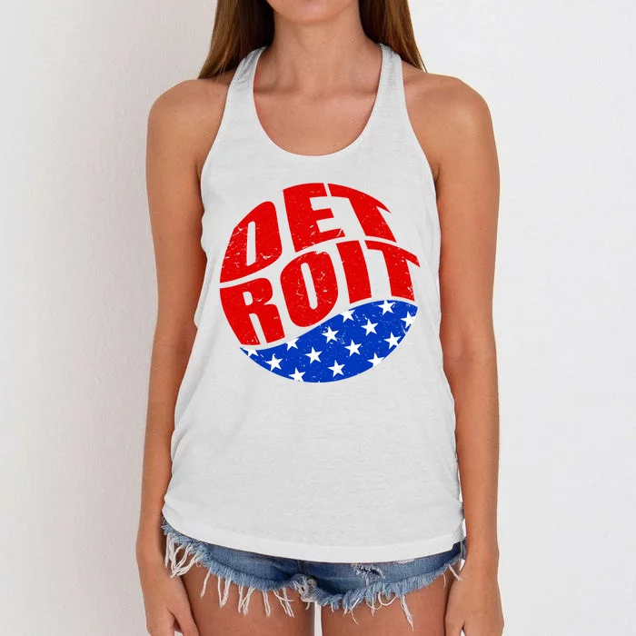 Patriotic Red White Blue Detroit Emblem Women's Knotted Racerback Tank