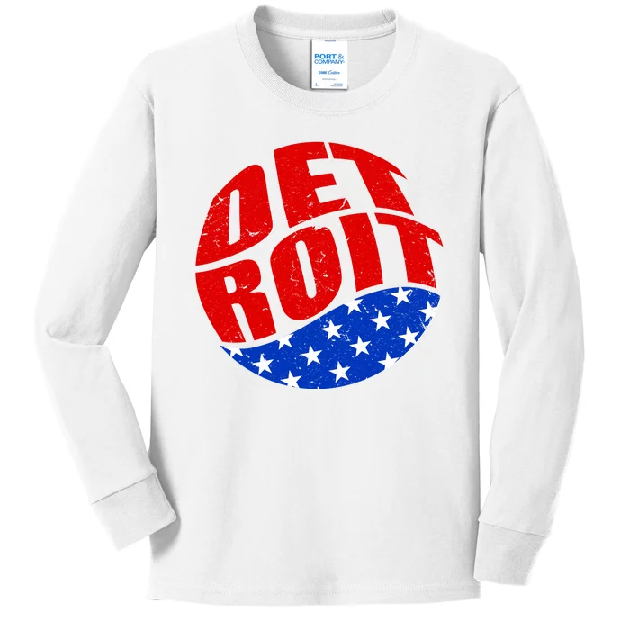 Patriotic Red White Blue Detroit Emblem Kids Long Sleeve Shirt