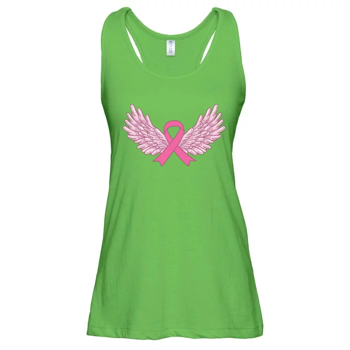 Pink Ribbon Wings Breast Cancer Awareness Ladies Essential Flowy Tank