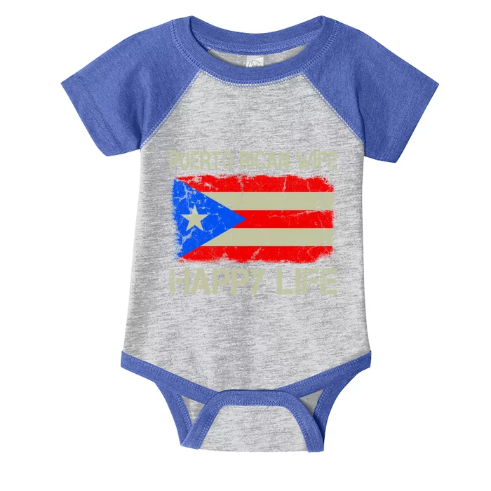 Puerto Rican Wife Happy Life Puerto Rico Flag Funny Husband Gift Infant Baby Jersey Bodysuit