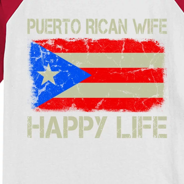 Puerto Rican Wife Happy Life Puerto Rico Flag Funny Husband Gift Kids Colorblock Raglan Jersey