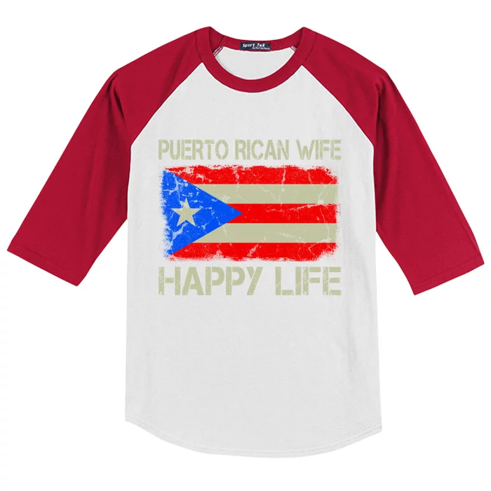 Puerto Rican Wife Happy Life Puerto Rico Flag Funny Husband Gift Kids Colorblock Raglan Jersey