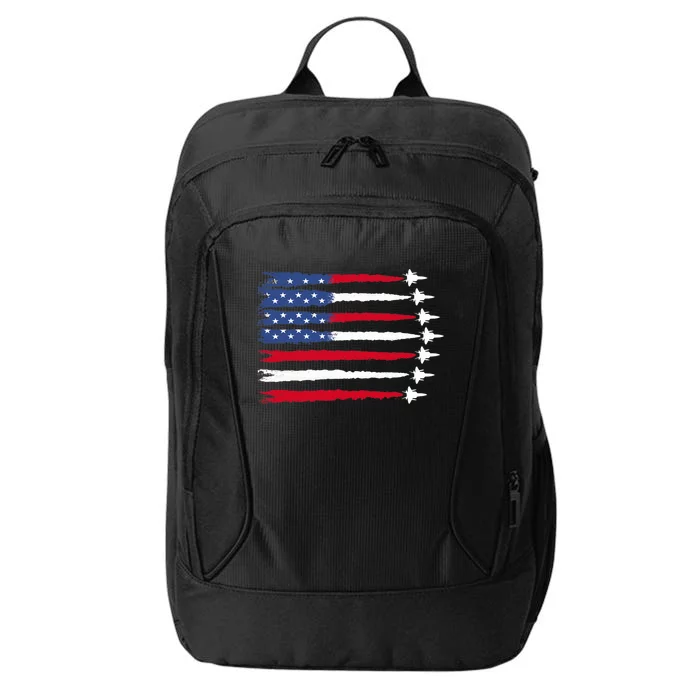 Patriotic Red White Blue Usa Flag Fighter Jets 4th Of July City Backpack