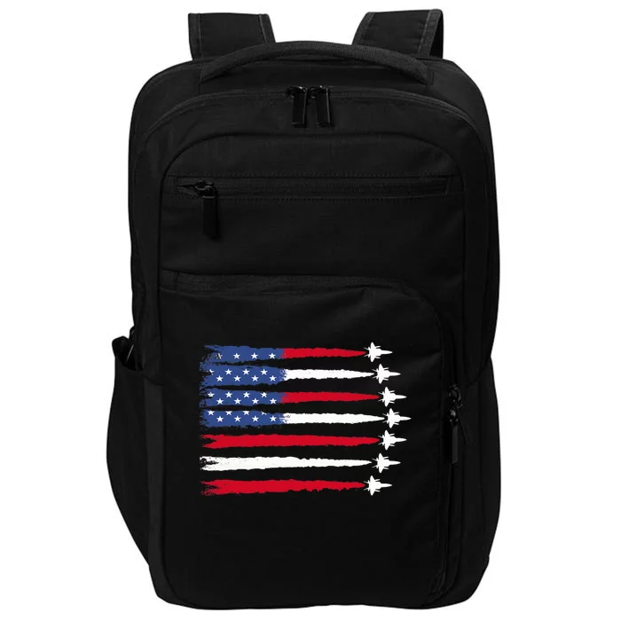 Patriotic Red White Blue Usa Flag Fighter Jets 4th Of July Impact Tech Backpack