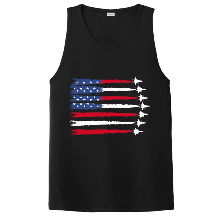 Patriotic Red White Blue Usa Flag Fighter Jets 4th Of July Performance Tank